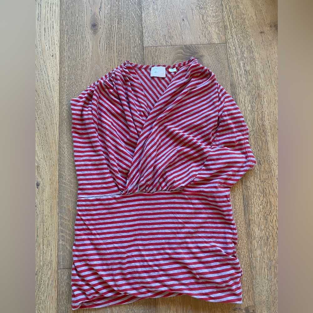 Anthropologie Women’s Top Shirt Blouse Red Gray Stripe Knit Sz Small S